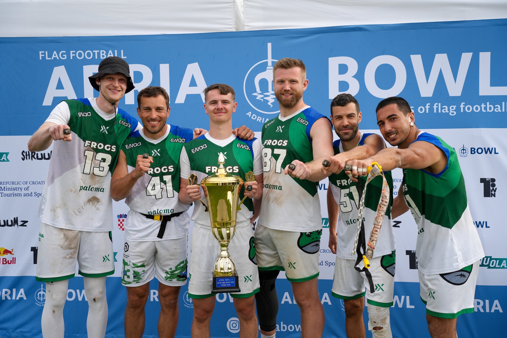 Ljubljana Frogs players celebrating at the Adria Bowl tournament