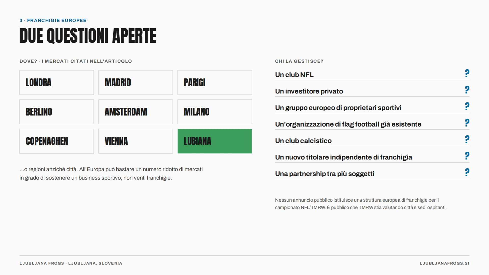Figura 4 — Due questioni aperte per l'Europa: dove, e chi la gestisce.