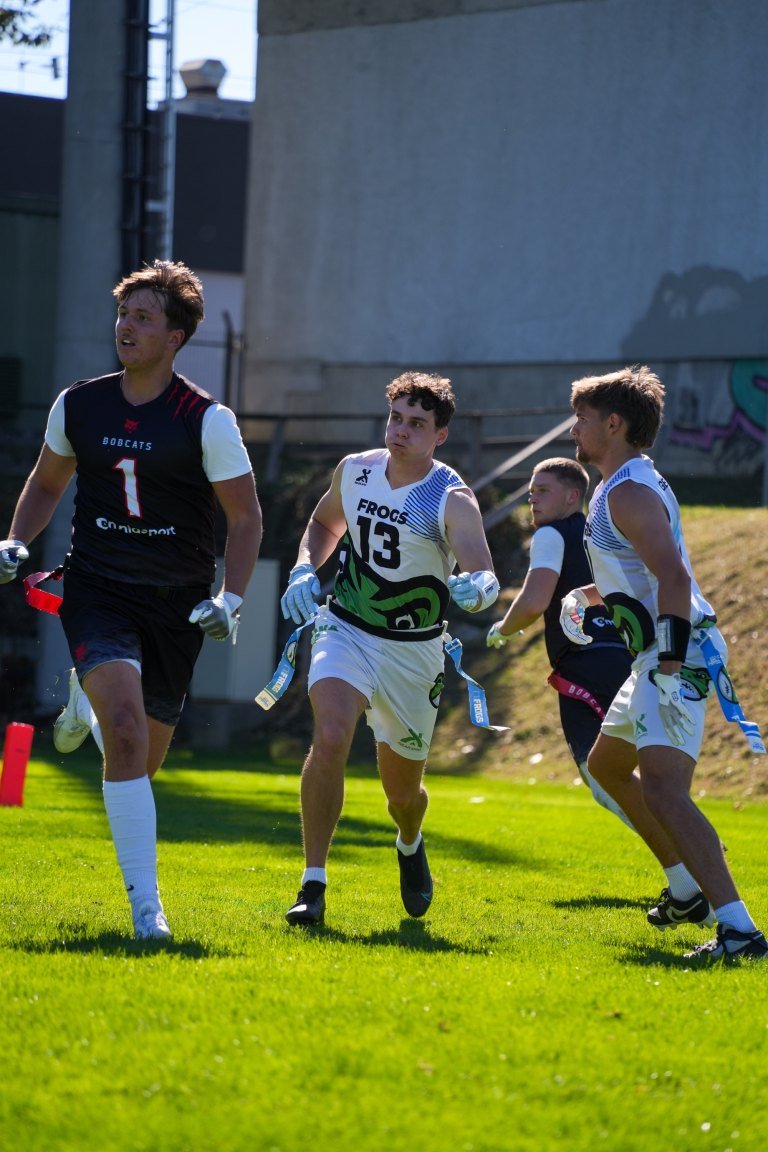 Kyle Pellerin #13 running a route for Ljubljana Frogs
